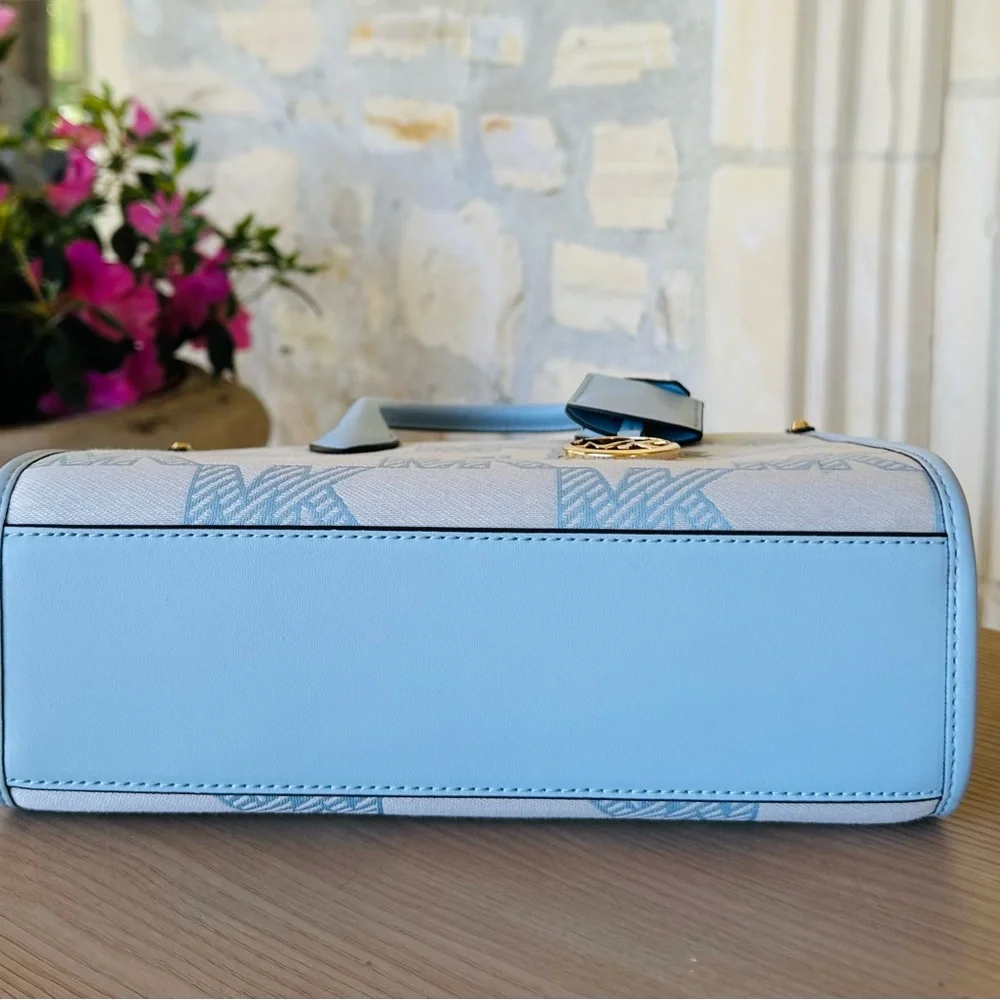Michael Kors Mirella Graphic MK sky blue satchel Handbag&wallet NWT Authentic - Picture 8 of 14